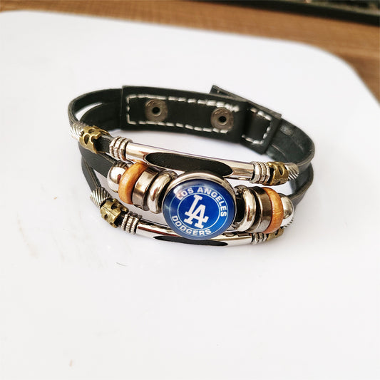 MLB Baseball League club team emblem cowhide bracelet, hip-hop punk wristband leather accessory